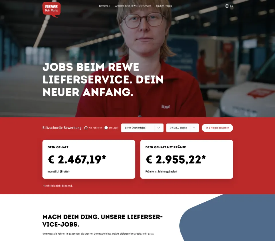 Vorschau der Website REWE Lieferservice Jobs